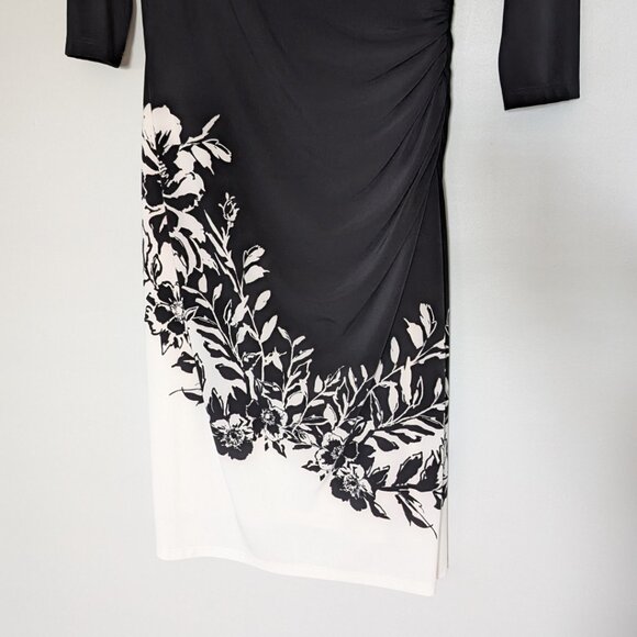 RALPH LAUREN Black Dress With White Flowers Cropped Sleeves Women's Size 8 - Picture 4 of 8